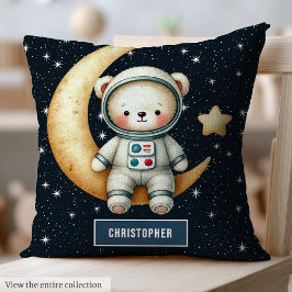 Space Adventure Teddy Bear Pillow Baby Boy Custom Kissen