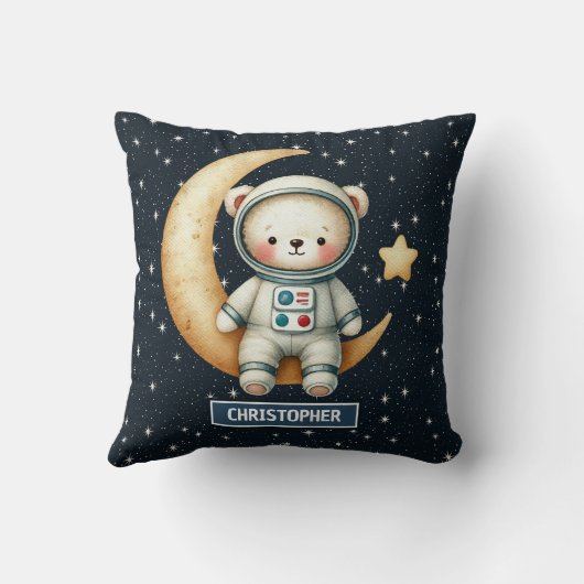 Space Adventure Teddy Bear Pillow Baby Boy Custom Kissen (Rückseite)