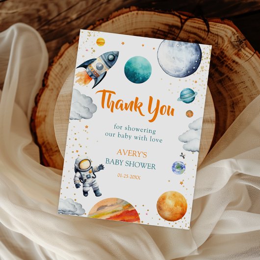 Space Adventure Thank You Card Rocket Planet  Dankeskarte