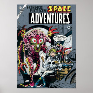 Space Adventures #12 Funny 50er Retro Sci Fi Comic Poster