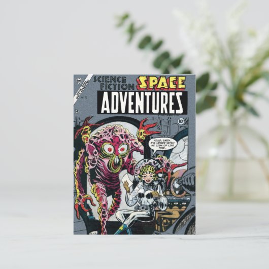 Space Adventures #12 Funny 50er Retro Sci Fi Comic Postkarte (Stehend Vorderseite)