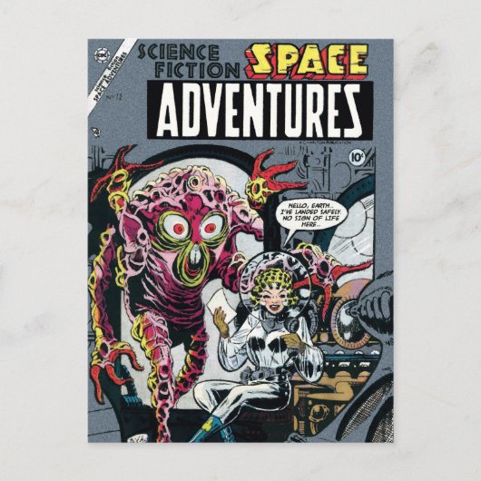 Space Adventures #12 Funny 50er Retro Sci Fi Comic Postkarte (Vorderseite)