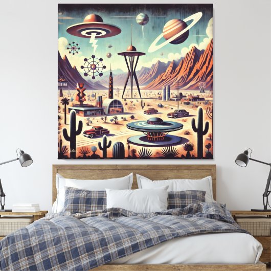 Space Age Alien Desert Invasion Fantasy Art Leinwanddruck (Insitu (Schlafzimmer))