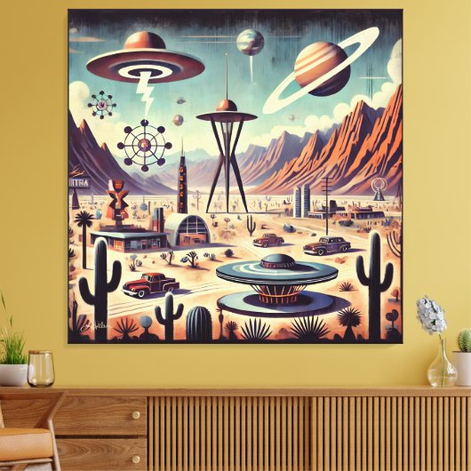 Space Age Alien Desert Invasion Fantasy Art Leinwanddruck (Insitu (Wohnzimmer))