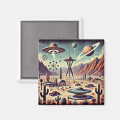 Space Age Alien Desert Invasion Fantasy Art Magnet (Vorderseite/Rückseite)