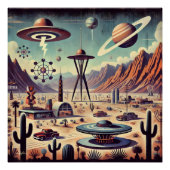 Space Age Alien Desert Invasion Fantasy Art Poster (Vorderseite)