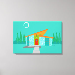 Space Age Cartoon-Haus auf Spannleinwand Leinwanddruck