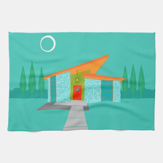 Space Age Cartoon Haus Handtuch (Horizontal)