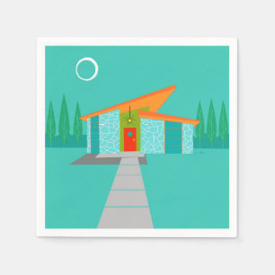 Space Age Cartoon House Cocktail Napkins Serviette