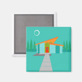 Space Age Cartoon House Square Magnet (Vorderseite/Rückseite)