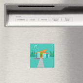 Space Age Cartoon House Square Magnet (In Situ (Geschirrspüler))