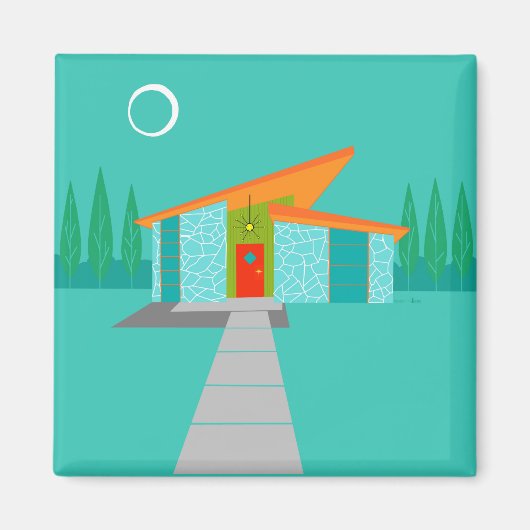 Space Age Cartoon House Square Magnet (Vorne)