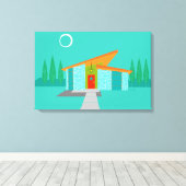 Space Age Cartoon House Stretched Canvas Print Leinwanddruck (Insitu (Holzboden))