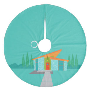 Space Age Cartoon House Weihnachtsbaumrock Fleece Weihnachtsbaumdecke