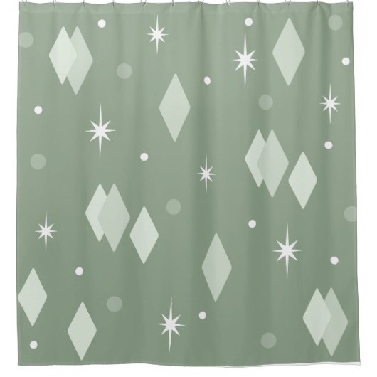 Space Age Diamonds Sage Green Duschvorhang (Vorderseite)