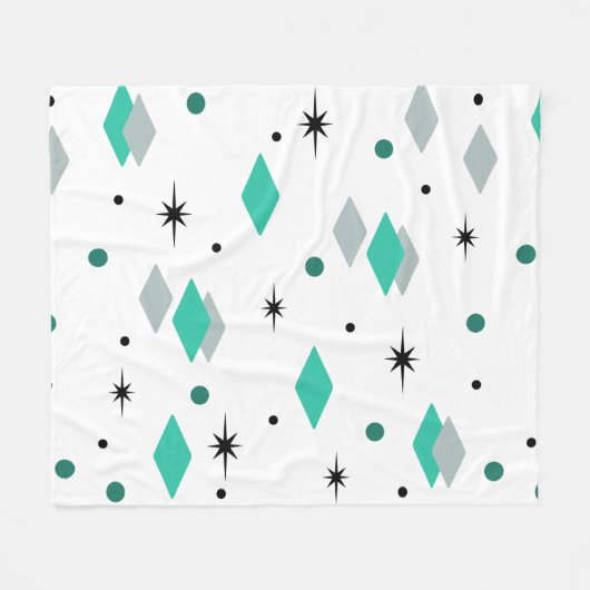 Space Age Diamonds Türkis White Fleecedecke (Vorderseite (Horizontal))