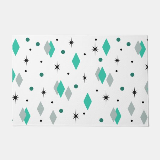 Space Age Diamonds Türkis White Fußmatte (Vorderseite)