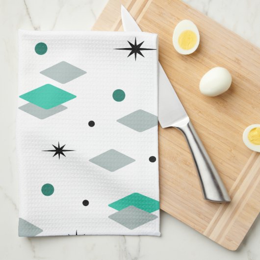Space Age Diamonds Turquoise White Geschirrtuch (Viertel Falte)