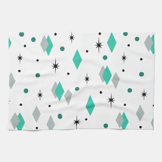 Space Age Diamonds Turquoise White Geschirrtuch (Horizontal)