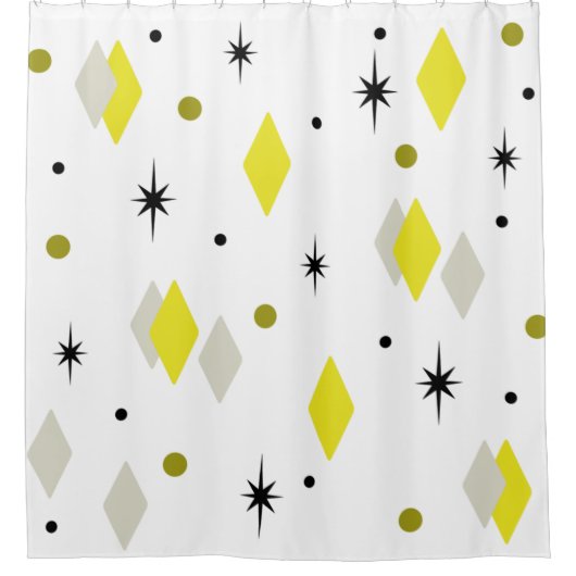 Space Age Diamonds Yellow Grey White Duschvorhang (Vorderseite)