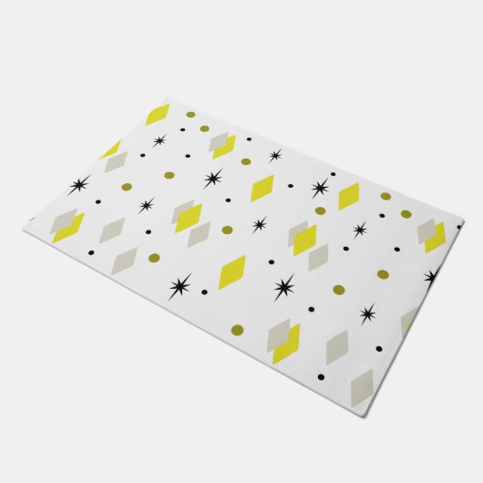 Space Age Diamonds Yellow Grey White Fußmatte (Schrägansicht)