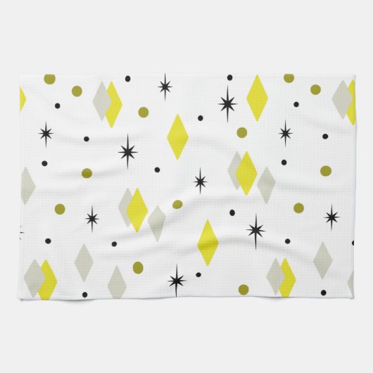 Space Age Diamonds Yellow Grey White Geschirrtuch (Horizontal)