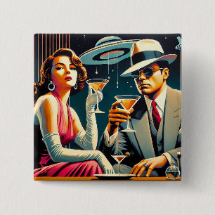 Space Age Las Vegas Gangster Martini Party Button