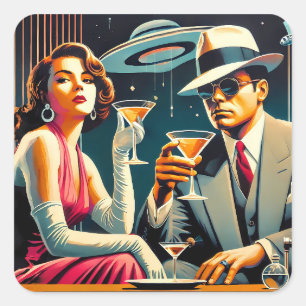Space Age Las Vegas Gangster Martini-Party Quadratischer Aufkleber