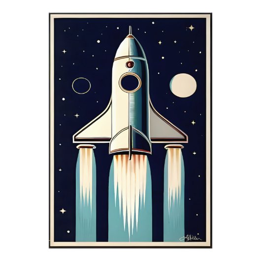 Space Age Retro 50s Rocket Ship Fotodruck (Vorne)