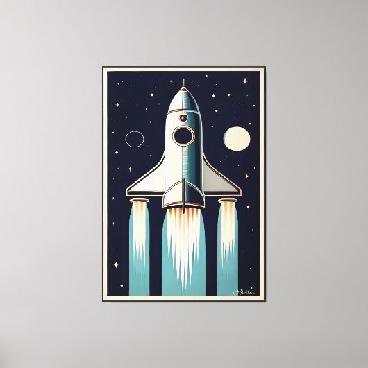 Space Age Retro 50s Rocket Ship Leinwanddruck (Vorderseite)