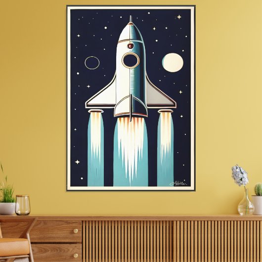 Space Age Retro 50s Rocket Ship Leinwanddruck (Insitu (Wohnzimmer))