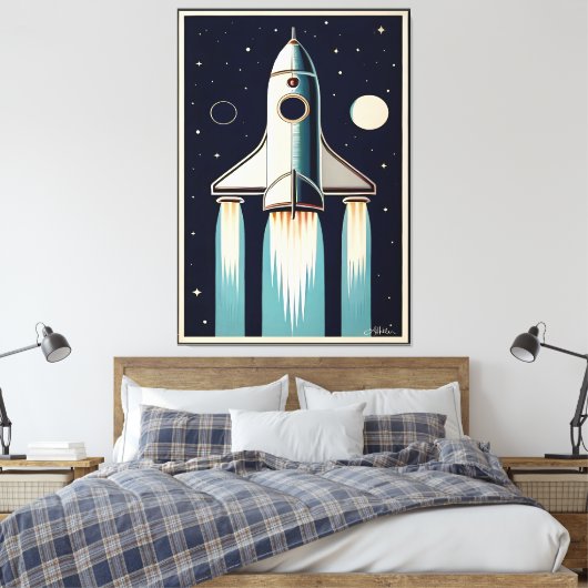 Space Age Retro 50s Rocket Ship Leinwanddruck (Insitu (Schlafzimmer))