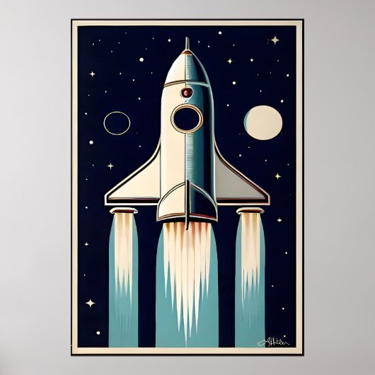 Space Age Retro 50s Rocket Ship Poster (Vorne)