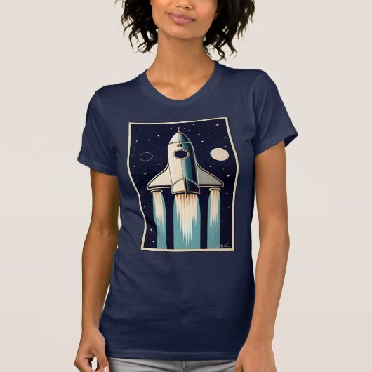 Space Age Retro 50s Rocket Ship T-Shirt (Vorderseite)