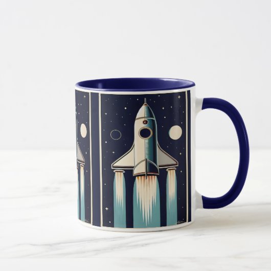 Space Age Retro 50s Rocket Ship Tasse (Rechts)