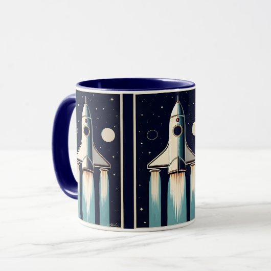Space Age Retro 50s Rocket Ship Tasse (Vorderseite Links)
