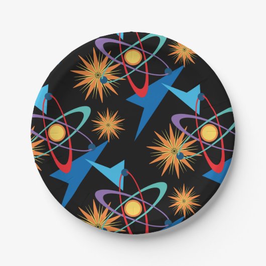 Space Age Retro mehrfarbiges Muster Pappteller (Vorderseite)