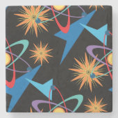 Space Age Retro mehrfarbiges Muster Steinuntersetzer (Vorderseite)