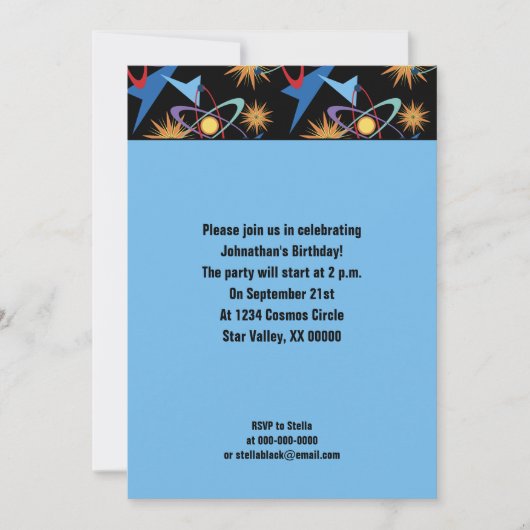 Space Age Retro Multifarbiges Muster-Party Einladung (Vorderseite)