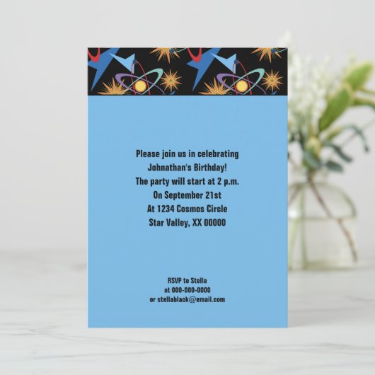 Space Age Retro Multifarbiges Muster-Party Einladung (Stehend Vorderseite)
