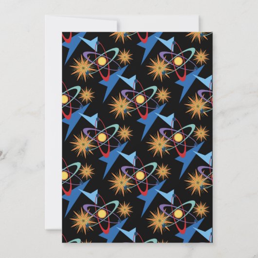 Space Age Retro Multifarbiges Muster-Party Einladung (Rückseite)