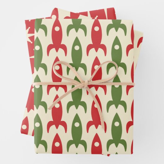 Space Age Retro Red Green Creme 50er Weihnachten Geschenkpapier Set (Beispiel)