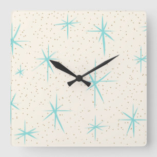 Space Age Türkis Sternenexplosionen Acryl Wanduhr