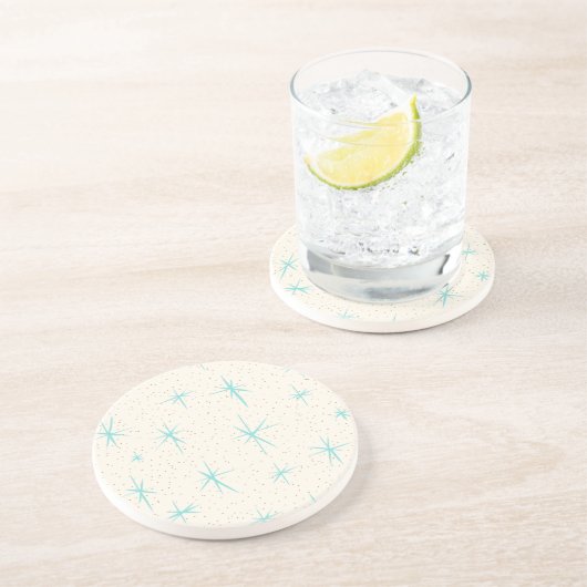 Space Age Turquoise Starbursts Sandstone Coaster Getränkeuntersetzer (Seite)