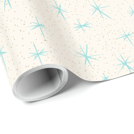Space Age Turquoise Starbursts Wrapping Paper Geschenkpapier (Rolleneckpunkt)