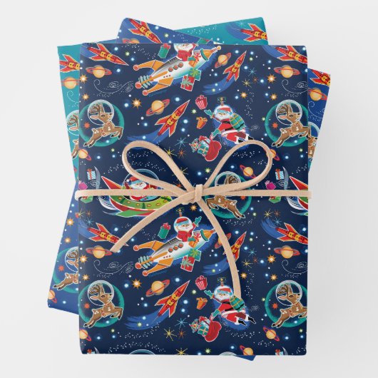 Space Age Weihnachtswrapping Paper Geschenkpapier Set (Beispiel)