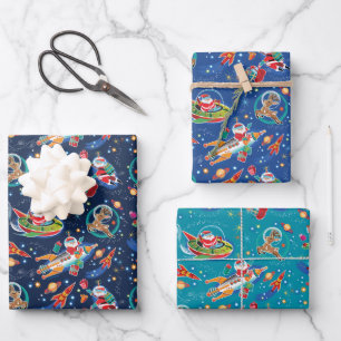 Space Age Weihnachtswrapping Paper Geschenkpapier Set