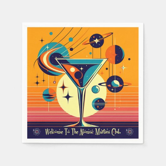 Space Age Willkommen im Atomic Martini Club Serviette (Vorderseite)