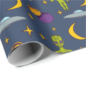 Space Aiens und Flying Saucers Sci-Fi Themed Geschenkpapier (Rolleneckpunkt)