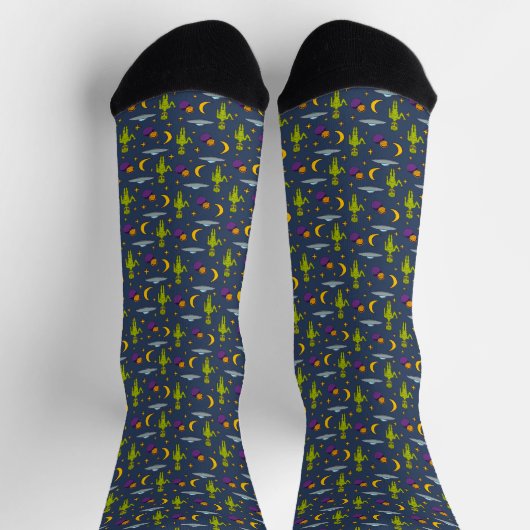 Space Aiens und Flying Saucers Sci-Fi Themed Socken (Oben)